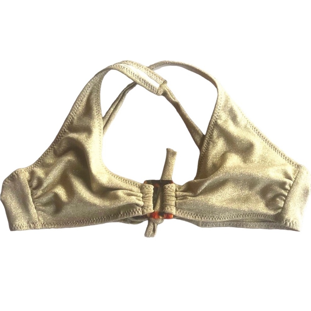 Letarte Gold Sparkly Bikini Top with Tortoise Center Ring